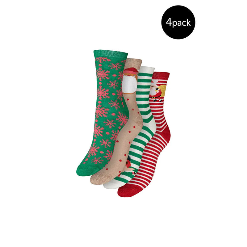 Set of four vero moda women underwear green cotton blend festive christmas socks with various holiday patterns