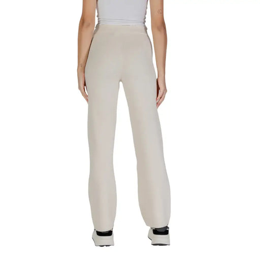 Beige Vero Moda women viscose blend high-rise wide-leg trousers with smooth stretchy fabric for fall winter wear