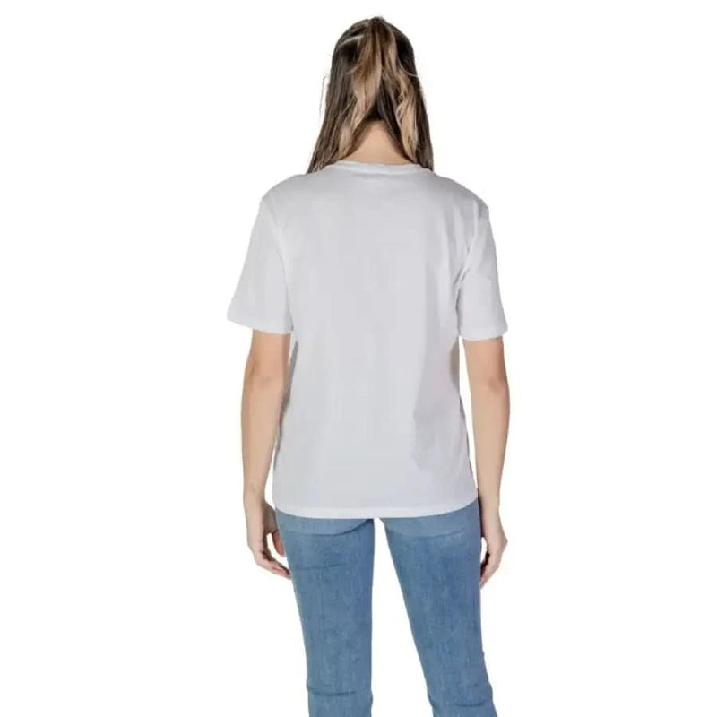 Back view of a person in Liu Jo Women’s White Cotton T-shirt and blue jeans