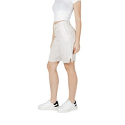Vila beige viscose blend shorts in white with high waist, tailored design, front pockets, and subtle side slits