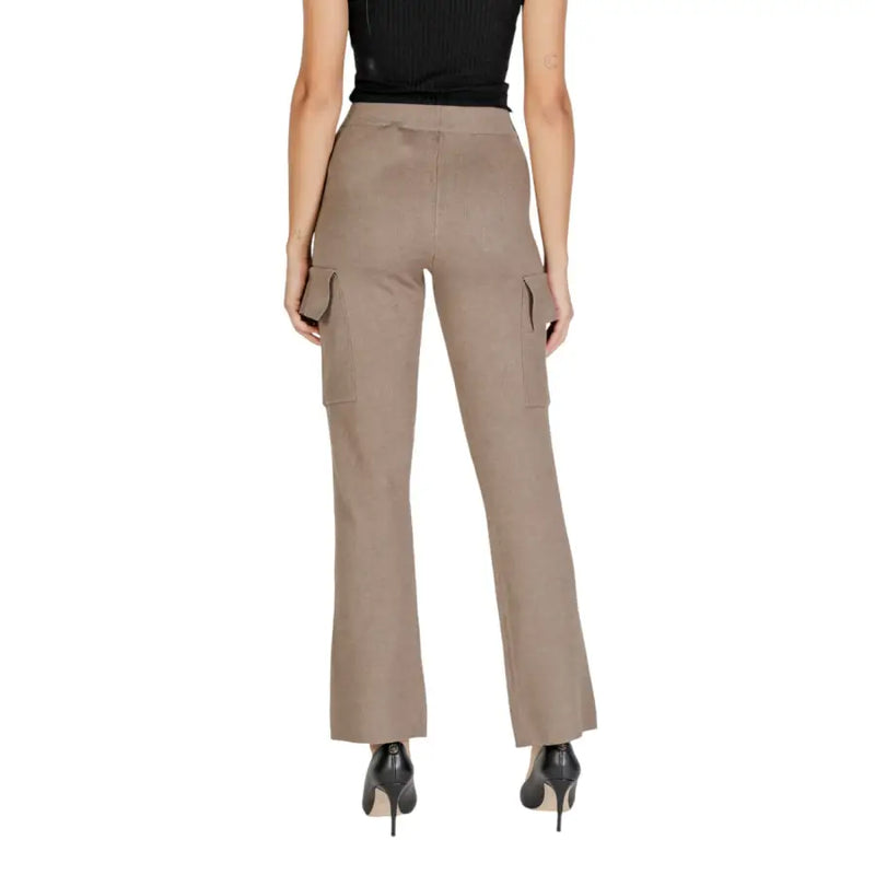 Vila beige viscose blend cargo pants with flared legs and side pockets for a stylish casual look