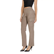 Vila beige viscose blend high-waisted cargo trousers with straight-leg cut and large flap side pockets