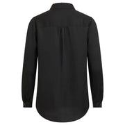 Black long-sleeve button-up shirt with classic collar and subtle pleated back detail made of polyester by vila