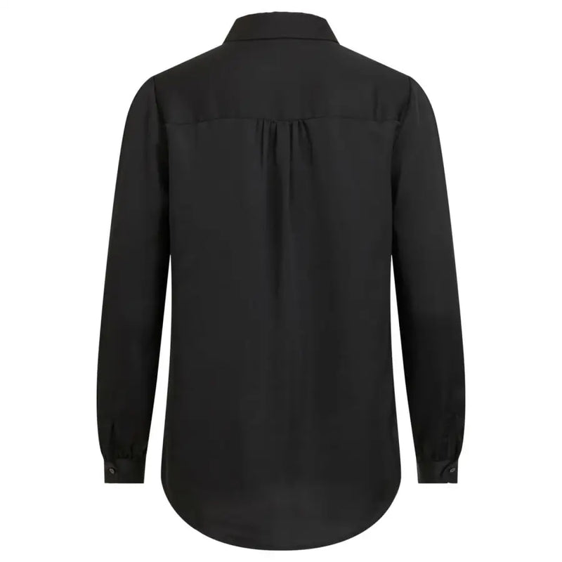 Black long-sleeve button-up shirt with classic collar and subtle pleated back detail made of polyester by vila