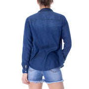 Vila Blue long-sleeve denim shirt with front pockets and classic collar