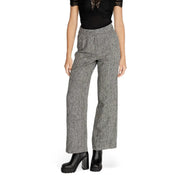 High-waisted wide-leg trousers in gray herringbone weave with zip back pockets by vila clothes women