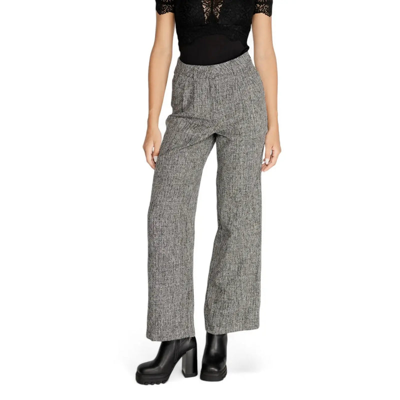 High-waisted wide-leg trousers in gray herringbone weave with zip back pockets by vila clothes women