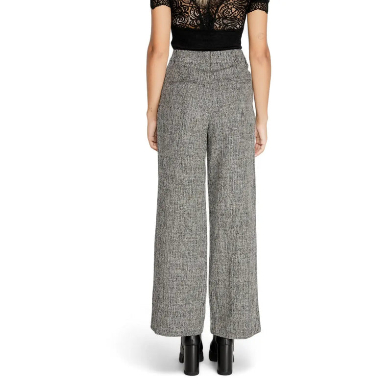 High-waisted wide-leg trousers in textured gray tweed with zip back pockets from vila clothes women collection