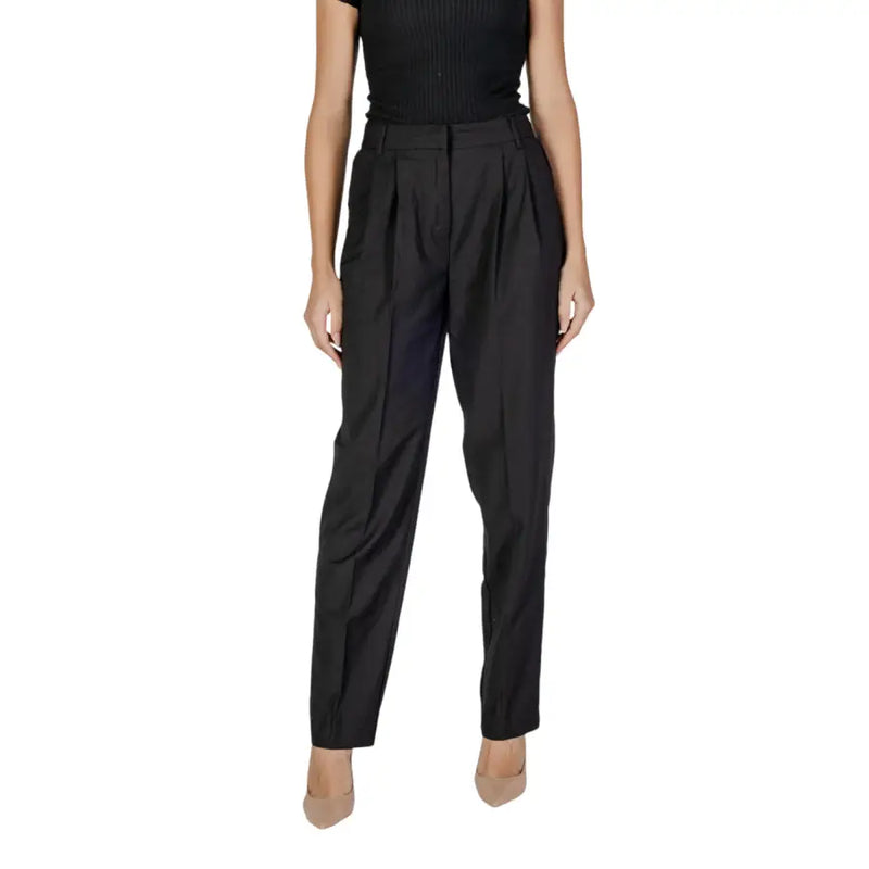 Vila Clothes black high-waisted pleated trousers, tailored fit