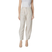 Beige high-waisted vila clothes women’s spring summer trousers with pleated front and tapered legs