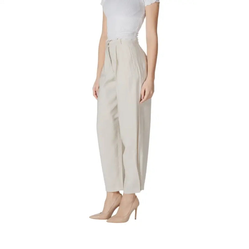 Beige high-waisted wide-leg Vila Clothes trousers with pleats