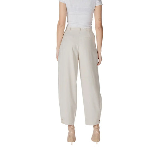 Beige high-waisted wide-leg trousers with tailored fit and subtle side pockets from vila clothes white collection