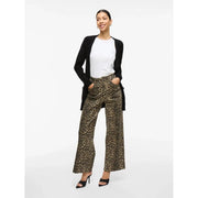 Leopard-print wide-leg trousers in textured fabric with black and tan patterns paired with vila women black cardigan viscose blend slip