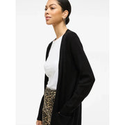 Vila women black cardigan with soft ribbed texture front pockets viscose blend slip for casual wear