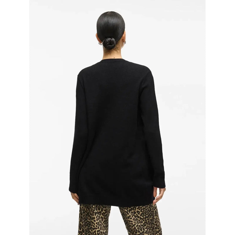 Black long-sleeved Vila women cardigan with a relaxed fit round neckline made from viscose blend fabric