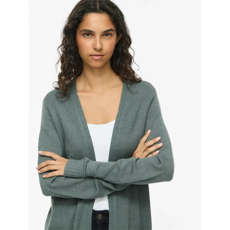 Vila women green knit cardigan with ribbed cuffs v-neckline viscose blend long fall outerwear