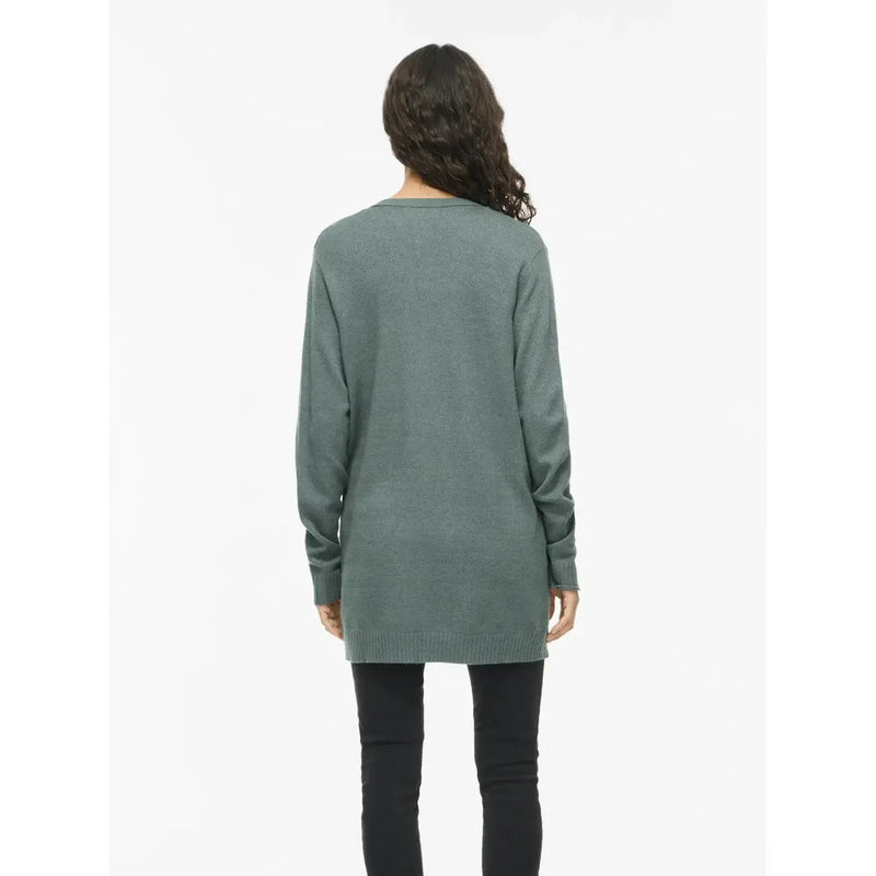 A soft sage green long-sleeved vila women cardigan in viscose blend with relaxed fit and ribbed cuffs for fall wear