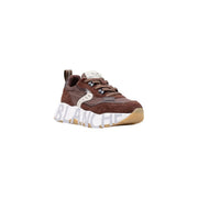 Voile blanche women brown suede sneakers slip featuring a chunky design with white lettering on the sole