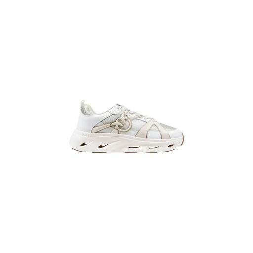 White and beige chunky sole slip-on sneakers with crisscross detailing for women