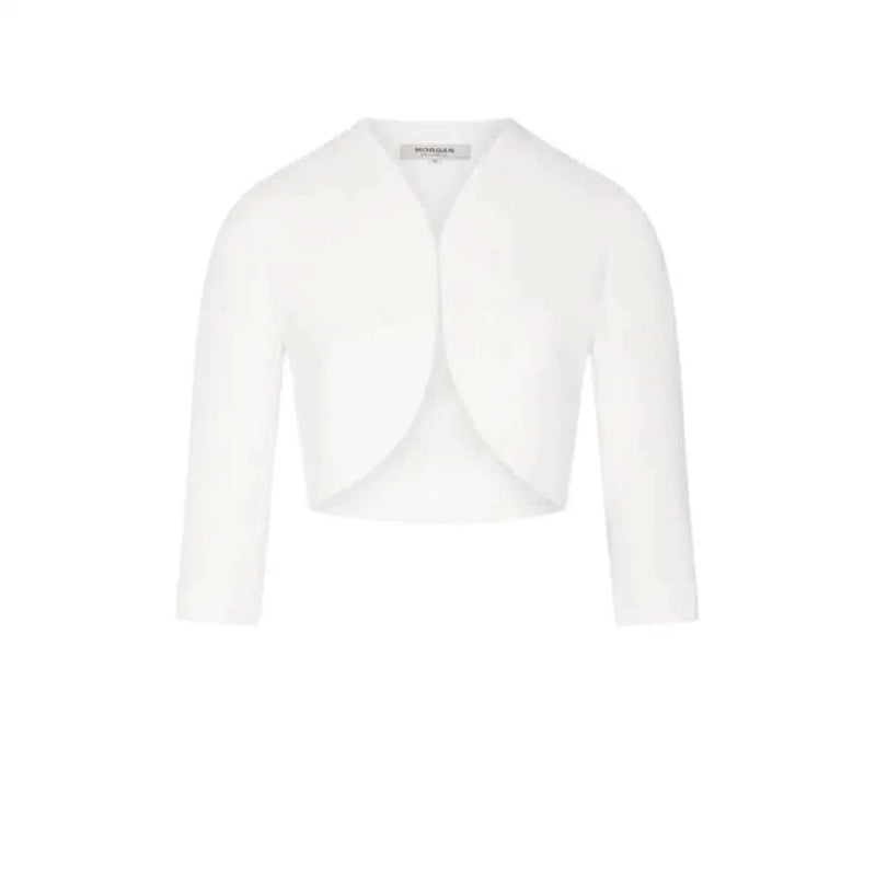 White bolero jacket displayed with Morgan De Toi Women’s Black Cardigan with 3/4 Sleeves