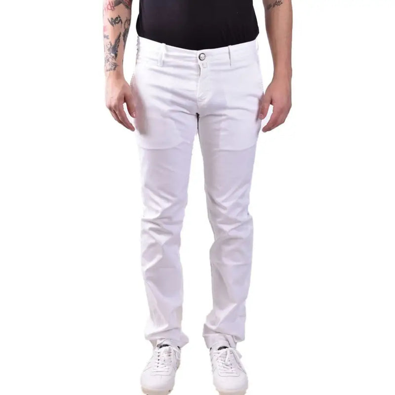 White cotton Jacob Cohen men’s skinny-fit trousers with front button and zipper closure