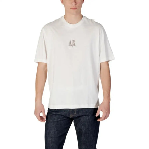 Weißer Rundhalsausschnitt T-shirt aus Armani Exchange Herrenkollektion, aus Baumwolle
