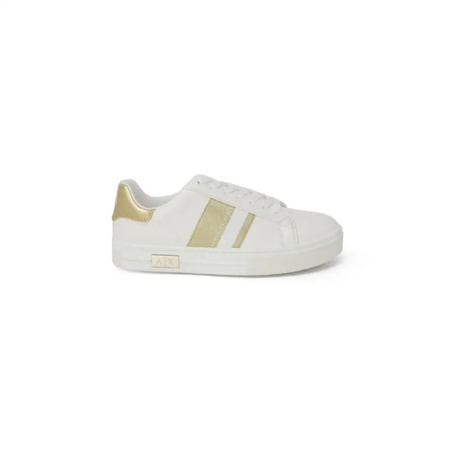 Armani Exchange women’s white and gold sneaker with stripe