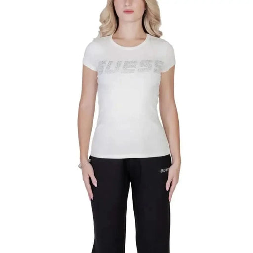 Weiß Guess Logo t-shirt mit kurzen Ärmeln für Damen von Guess Marke