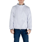 White hooded jacket from EA7 featuring zip closure and front pockets for men