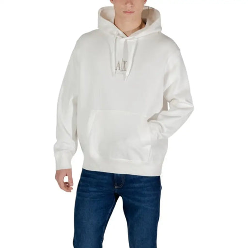 White hooded sweatshirt from Armani Exchange Men’s Beige Hooded Sweatshirt collection
