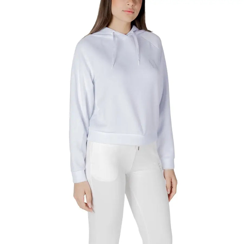 White hooded sweatshirt with a subtle sheen, ribbed cuffs and hem, made from soft cropped fabric