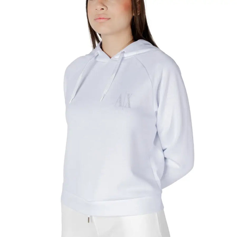 White armani exchange hooded sweatshirt in white with a subtle embroidered logo on the chest for casual wear