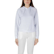 White hooded sweatshirt in soft cotton blend fabric with subtle ea7 logo on chest and left leg