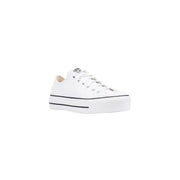 White leather Converse low-top platform sneaker with black stitching