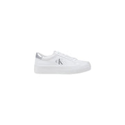 White leather lace-up sneakers with silver heel tab from Calvin Klein for women