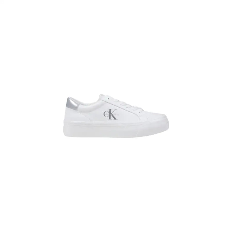 White leather lace-up sneakers with silver heel tab from Calvin Klein for women