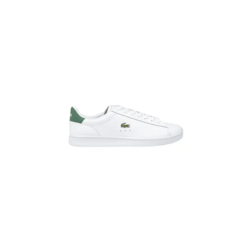 White Leather Lacoste Sneaker with Green Heel Accent displayed in product image