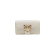 Cream-colored quilted leather clutch with gold-tone bird clasp from Pinko white leather shoulder bag collection