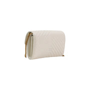 White leather shoulder bag by Pinko featuring quilted texture and gold-tone chain strap with interior pocket