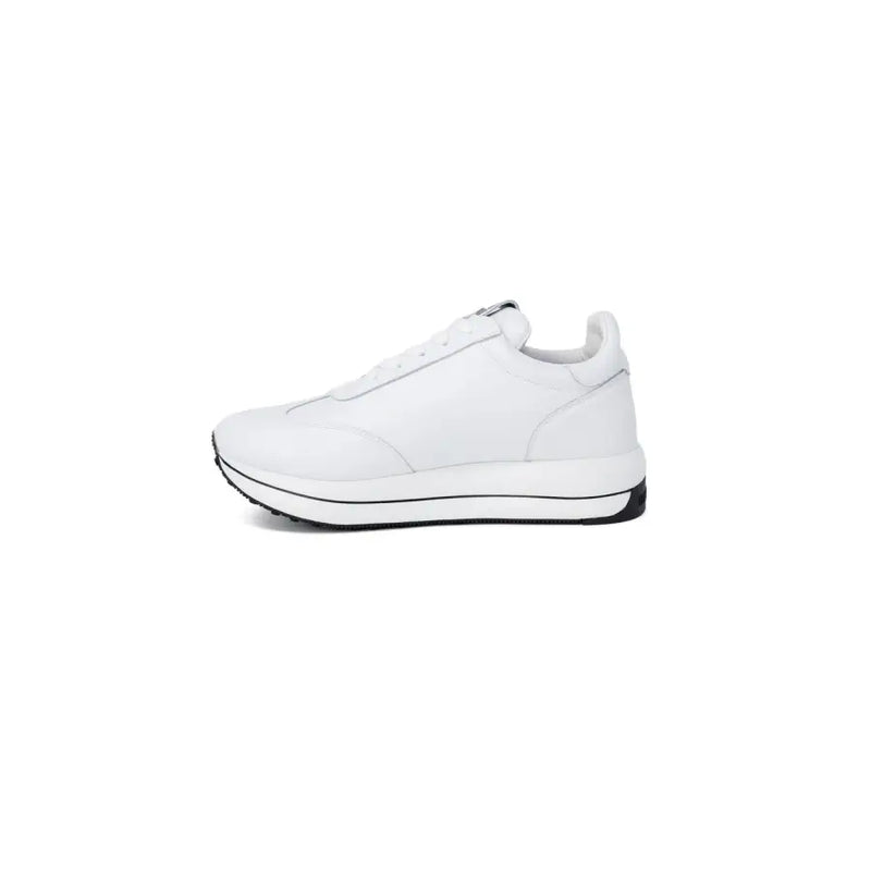 White leather slip-on sneakers with black and white sole from Love Moschino for women