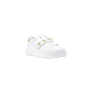 White leather Guess women sneakers with gold embellishments and hook-and-loop closure