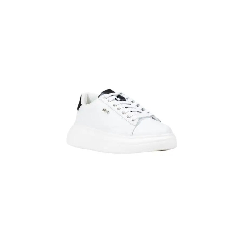 White leather slip-on sneakers with black accents and thick soles from Liu Jo Women