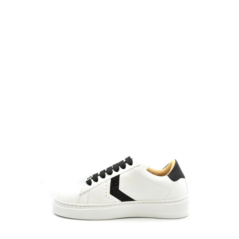 White leather Philipp Plein women’s sneakers with black laces and accents for fall winter fashion