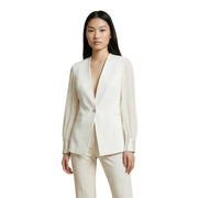 Cream-colored satin White Long Blazer with single button by Artigli Women