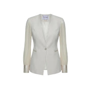 White long blazer with sheer sleeves and button by Artigli Women