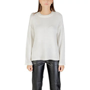 White long-sleeved fuzzy crew-neck sweater for women from Fall Winter Knitwear collection