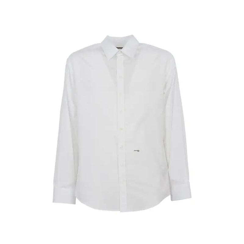 White long-sleeved dress shirt with button-down front, ideal for formal occasions