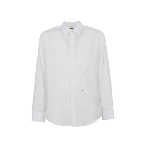 White long-sleeved dress shirt with button-down front, ideal for formal occasions