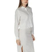 White long-sleeved button-up dress with side slit by Jacqueline De Yong