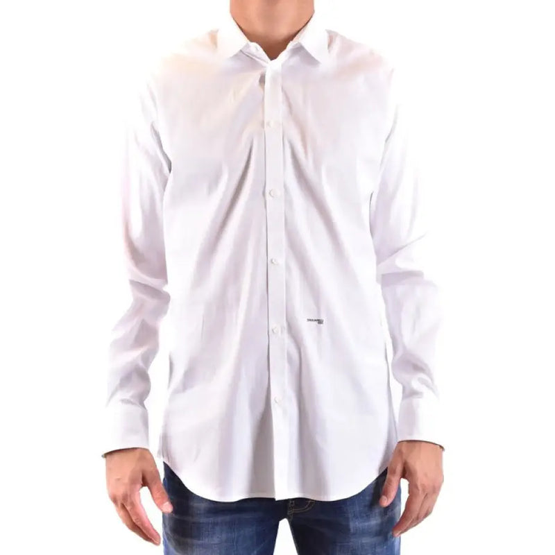 White long-sleeved dress shirt displayed in a product image for men’s formalwear